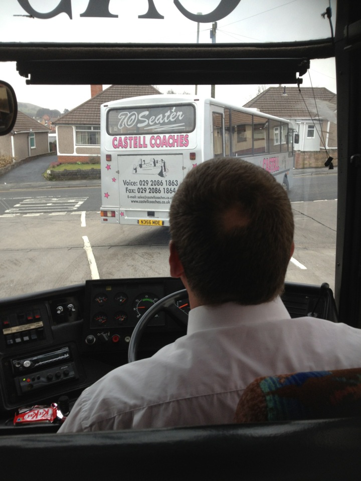 Keith leaving Castell Coach's depot in Caerphilly